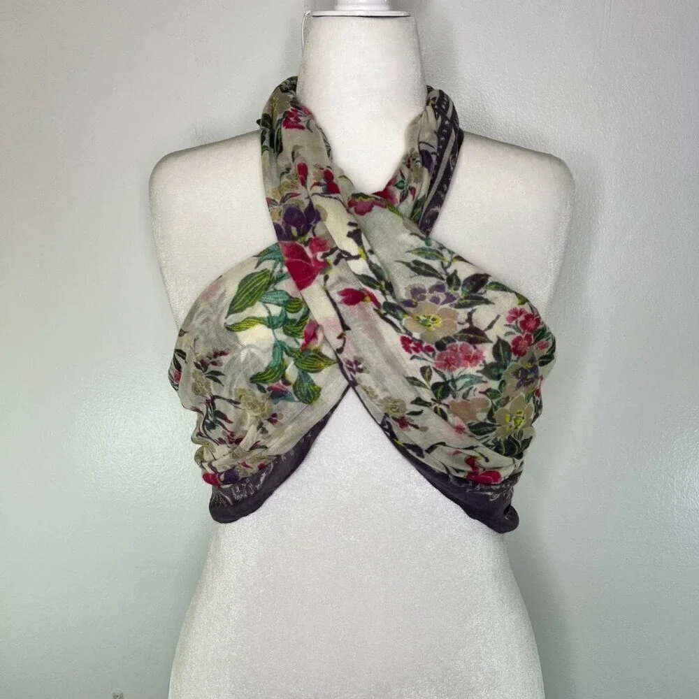 M & S Scarf Wrap Women's Floral Vines Lightweight Sheer Rectangle Coverup Beachy